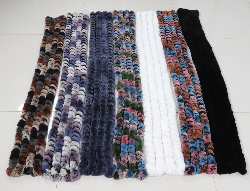 Neue Marke Gestrickter Modischer Damen Echt Rex Kaninchenfell Schal Frauen Winter Warmer Natürlicher Pelzschal Langer Stil Echter Pelz Halswärmer – Detail 3