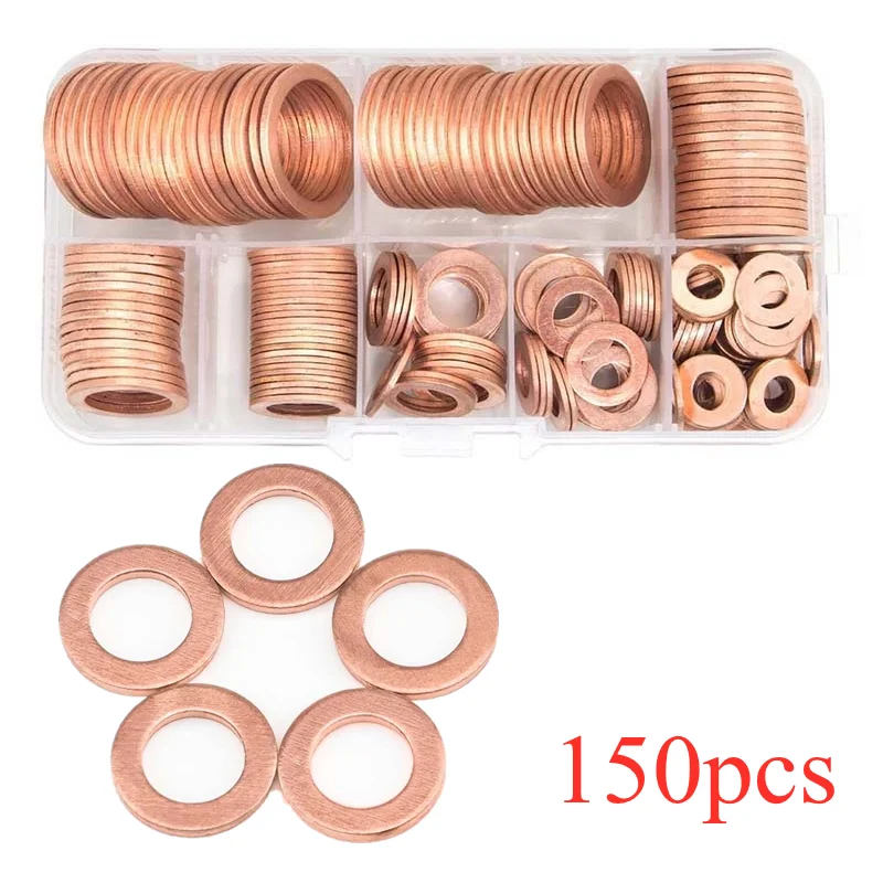 

150Pcs Copper Washer Oil Seal Gasket Flat Ring Seal Assortment Kit with Box //M6/M8/M10/M12/M14/M16/M18/M20 for Sump Plugs