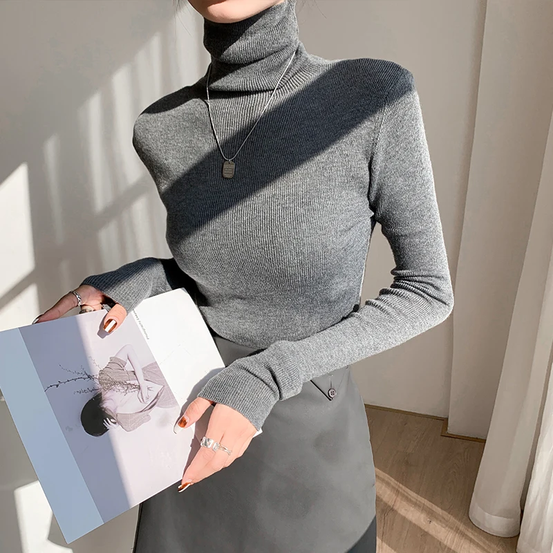 Stack-neck sweater women's long-sleeved 2021 autumn and winter wool sweater Black turtleneck Women pulovers Warm shirt