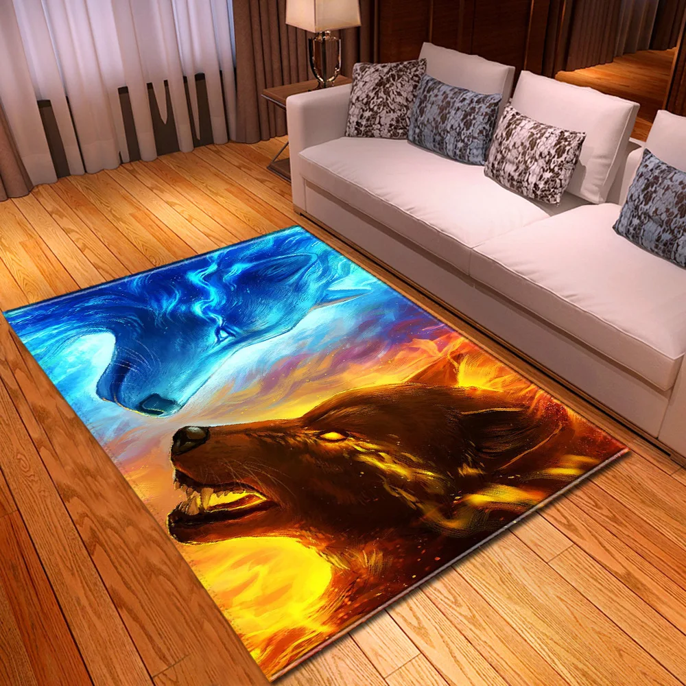 

3D Printed Bedroom Area Rugs Flame Wolf Gothic Large Size Carpets Modern Kids Room play Anti-slip Floor Mats Home Decorative Rug