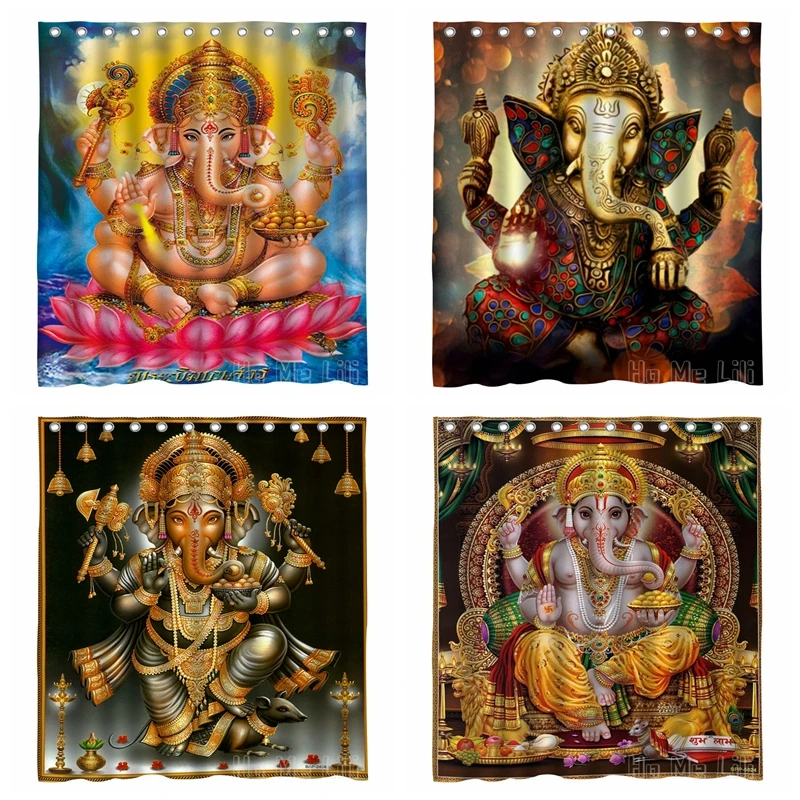 The Hindu Elephant Headed Deity God Shower Curtain India Religion Lord Buddha Ganesha Shiva Art Waterproof Bathroom Decor