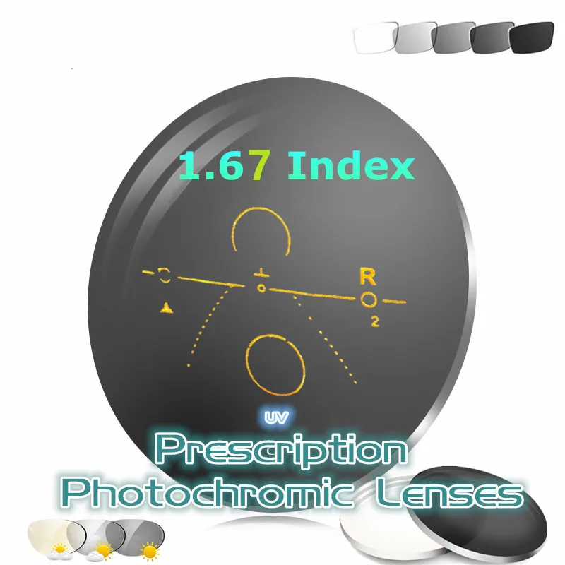 1.67 Index Aspheric Progressive Photochromic Addition Multifocal Transition Lens Prescription Myopia/Hyperopia/Presbyopia 2 PCS