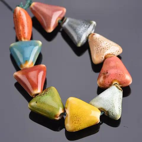 10pcs 16mm Triangle Shape Handmade Ceramic Porcelain Loose Spacer Beads Lot for Jewelry Making DIY Crafts Findings