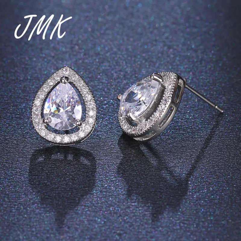 JMK Classic Water Drop Stud Earrings Zircon 4 Color High Quality Gemstone Fashion Jewelry For Women Bridal Birthday Party Gift