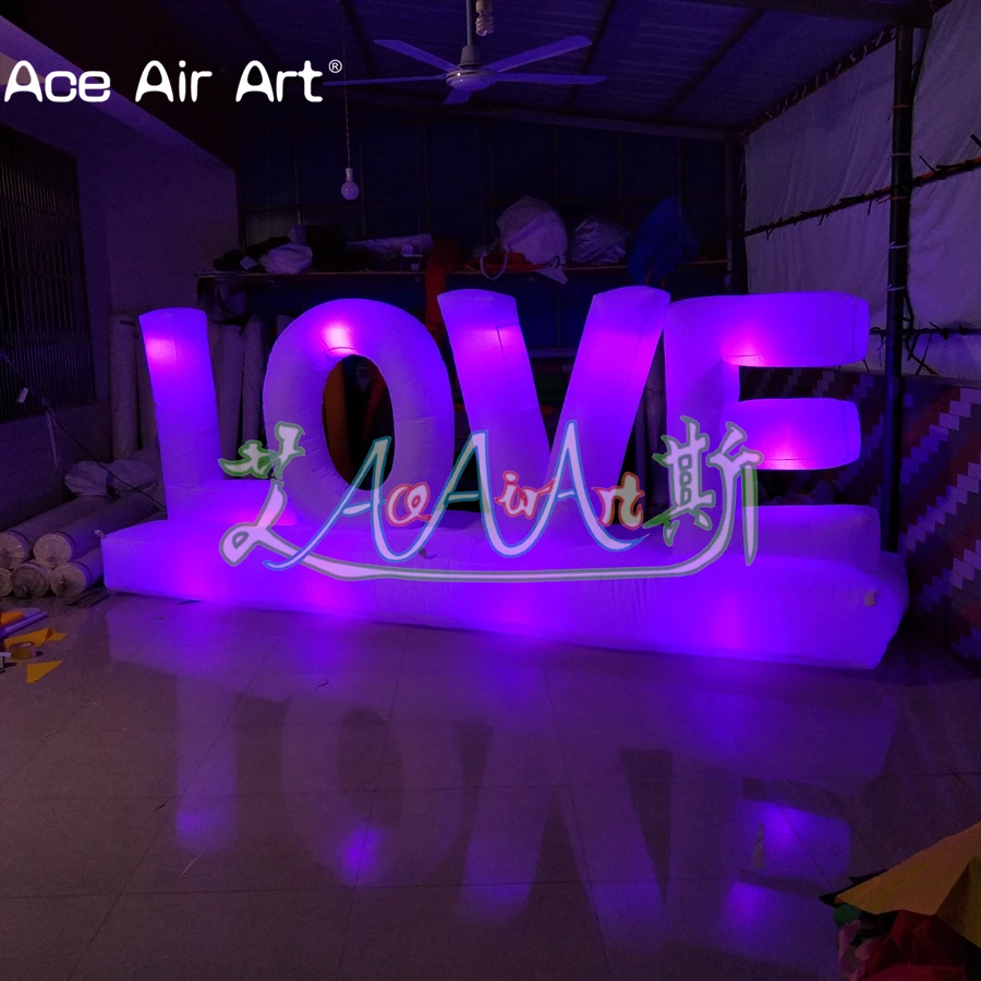 Letras de amor infláveis de iluminações coloridas com luzes para decoração de dia dos namorados e festas, decoração inflável de LED