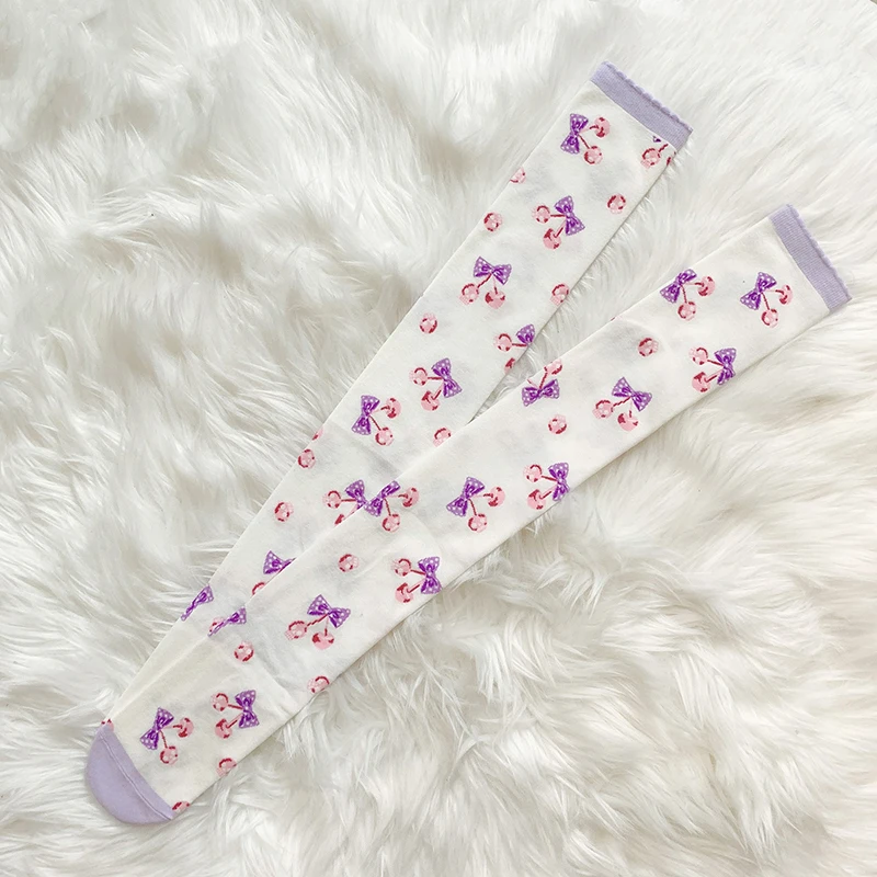 Cherry Lolita socks female spring and autumn knee socks cotton socks Lolita Japanese black sweet thin leg socks