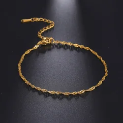 Skyrim Fashion Twist Water Wave Leg Ankle Bracelet Stainless Steel Gold Color Beach Foot Chain Anklet Jewelry for Women Girls