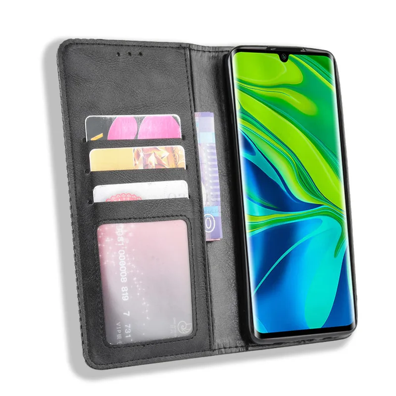 For Xiaomi MI Note 10 Case Book Wallet Vintage Slim Magnetic Leather Flip Cover Stand Soft Cover Luxury Phone Bags