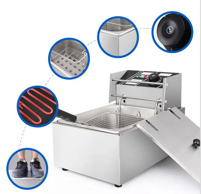220v or 110v CE 8L Electric Deep Fryer Stainless Steel Frying Machine Commercial Or Household Fryer