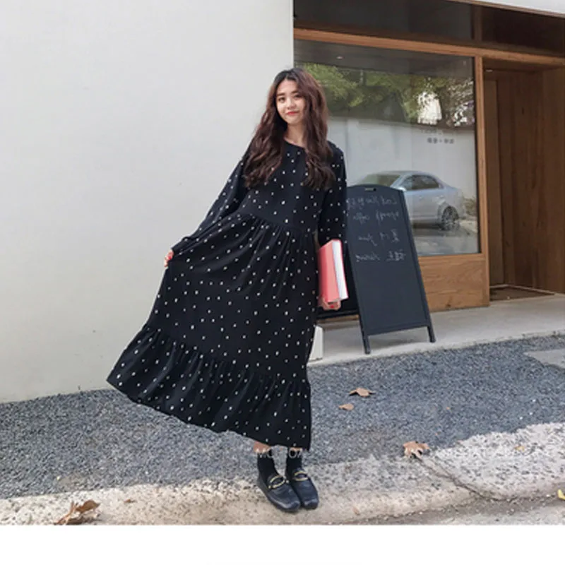 Plus Size 4XL  2023 Spring Summer European Style Cothing Loose Long Sleeve Women Dresses Print Dot  Vestidos O-Neck Robe KE808