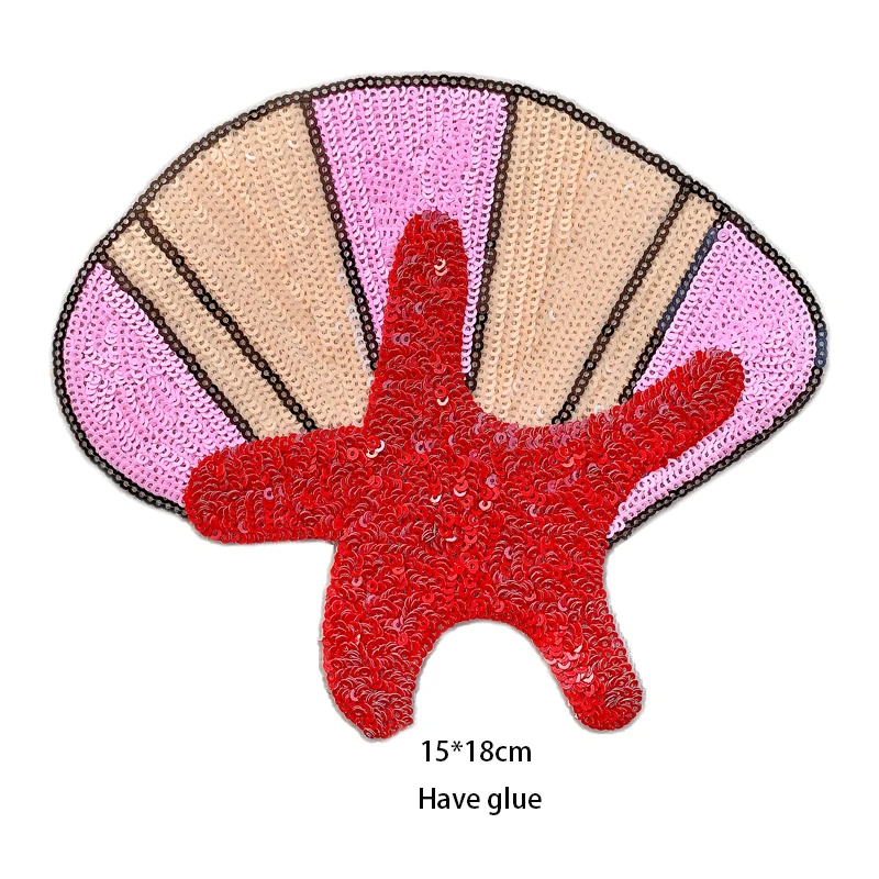 Sequins Starfish Sequins Shell Embroidered Badge Cloth Patch, Clothing Accessories Decoration Iron on Patches for Clothing