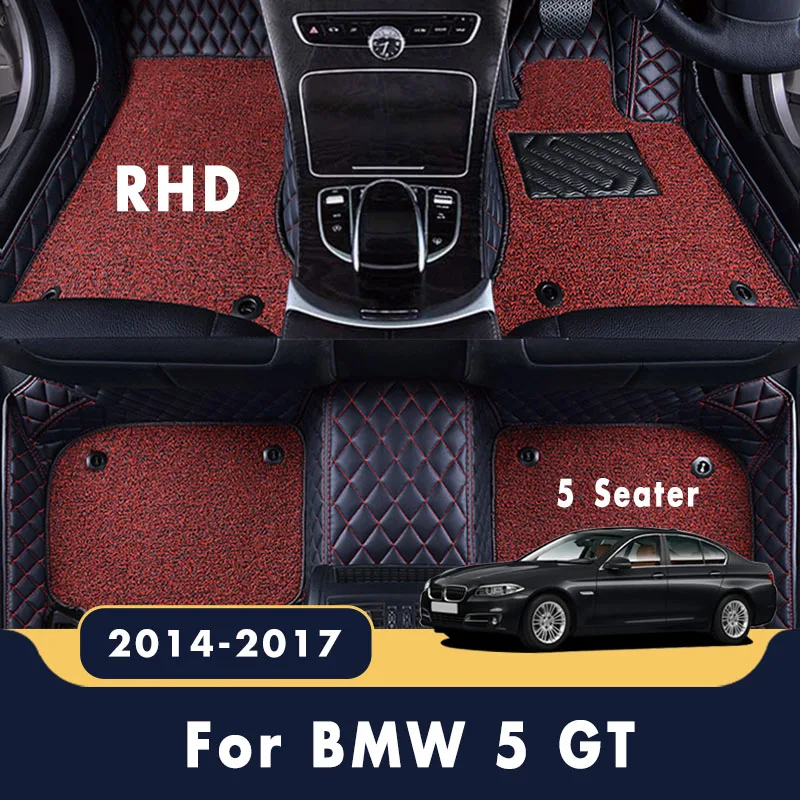 RHD Car Floor Mats For BMW 5 GT 5 Seater 2017 2016 2015 2014 Custom Double Layer Wire Loop Leather Carpets Waterproof Decoration