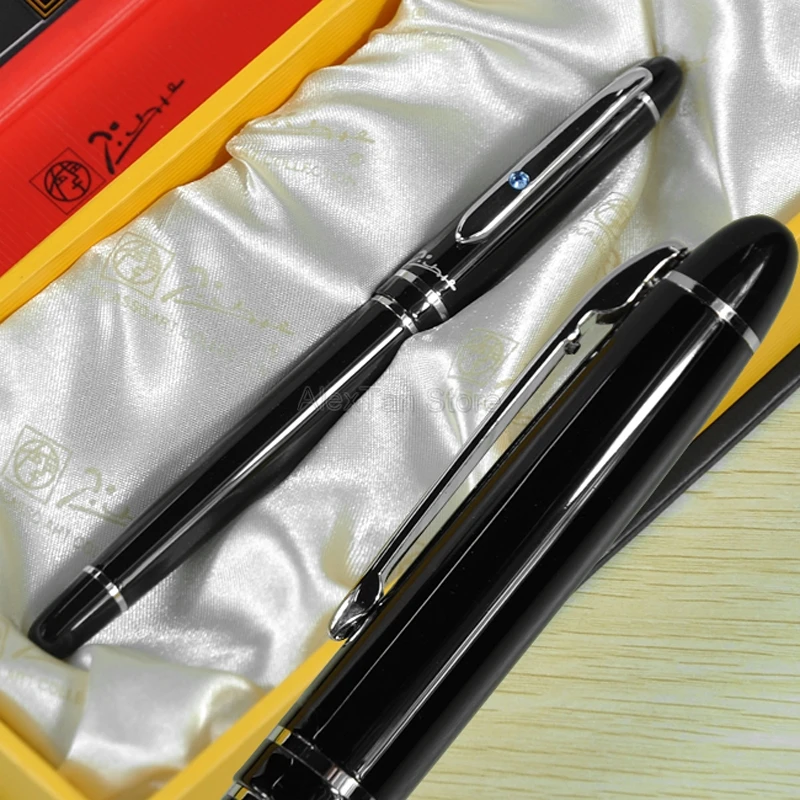 Picasso 608 Metal Fountain Pen Medium Nib Gloss Black And Silver With Original Box For Best Stationery