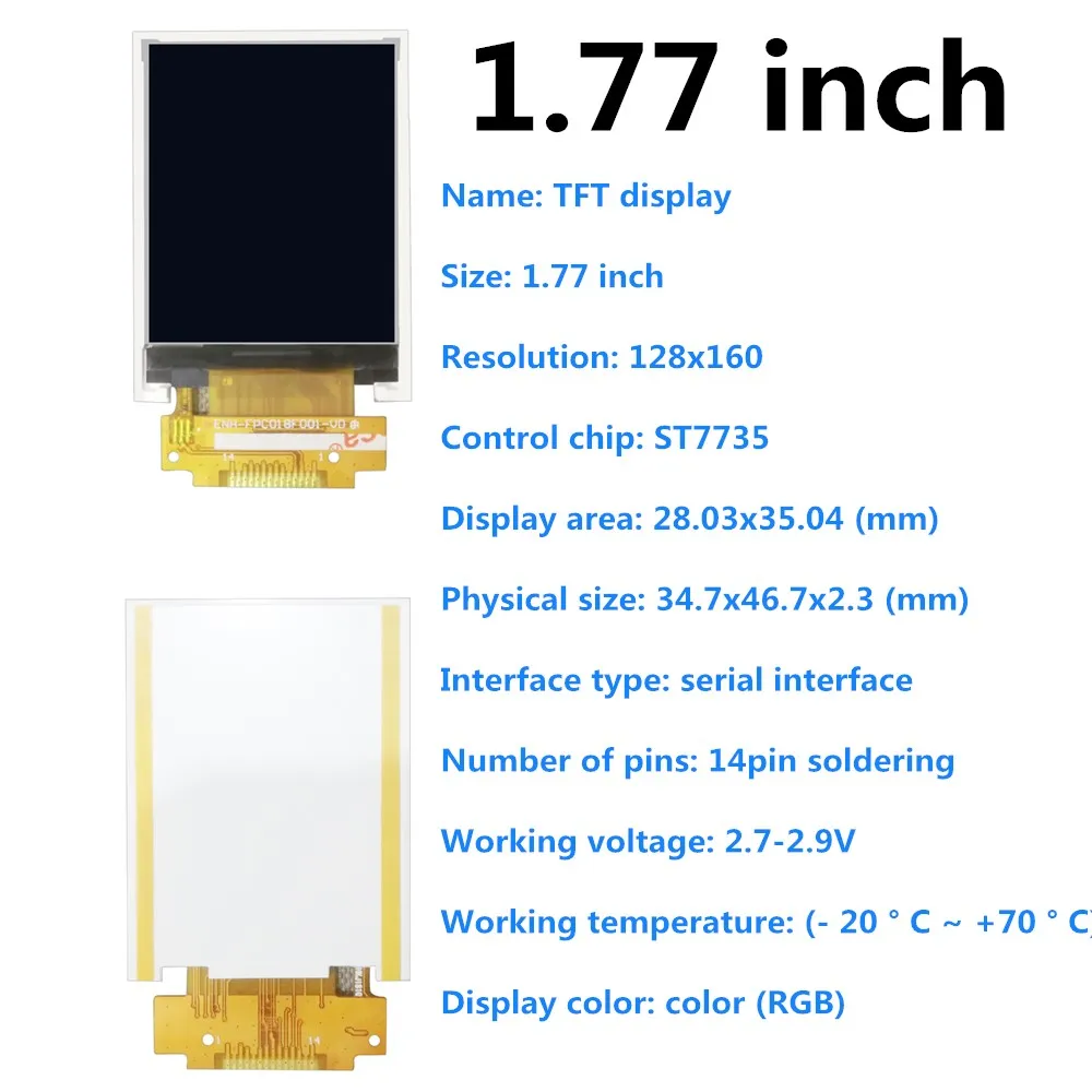 1.77 인치 1.8 인치 TFT LCD 스크린 128*160 해상도 납땜 14 핀 드라이버, ST7735 하이라이트 400CD 컬러 스크린