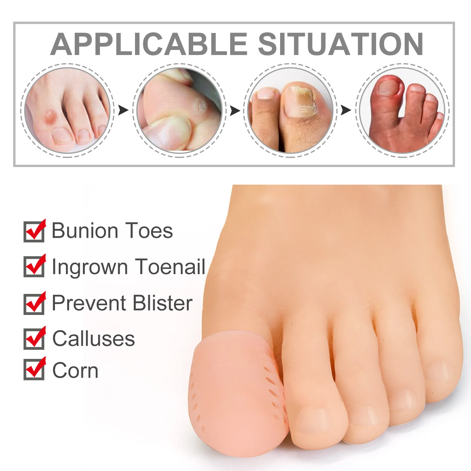 2Types Breathable Soft Silicone Toe Sleeve Cap Prevent Overlapping Toes Bunion Thumb Foot Care FeetCorns Blisters Calluses Cover