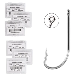 100pcs/ Box Long Shank Sea Fishing Hook 1#-10# Fishhook Stainless Steel Sharp Barbed Offset Narrow Bait Fishing Hooks Saltwater