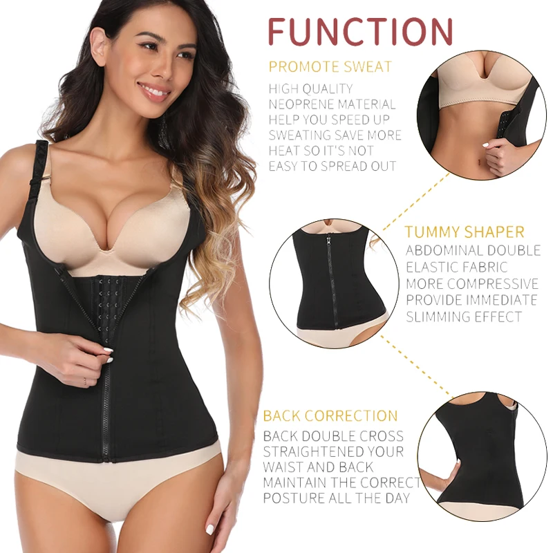 Fajas Reductoras Compression Body Shaper Vest Women Waist Trainer Cincher Zipper Tummy Control Corset Slimming Upright Posture