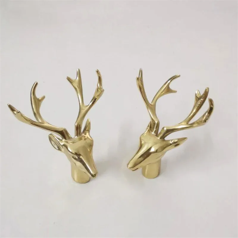 Nordic Style Brass Single Hole Deer Head Handle Solid Copper Knobs Tissue Box Jewelry Box Toothpick Box Bedroom Door Pulls