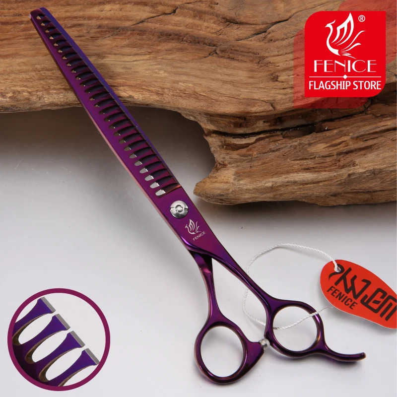 Fenice 7/7.5/8 inch Professional Purple Pet Scissors Thinning Shears High Quality Cat Dog Grooming Scissors Cutting Tool Tijeras