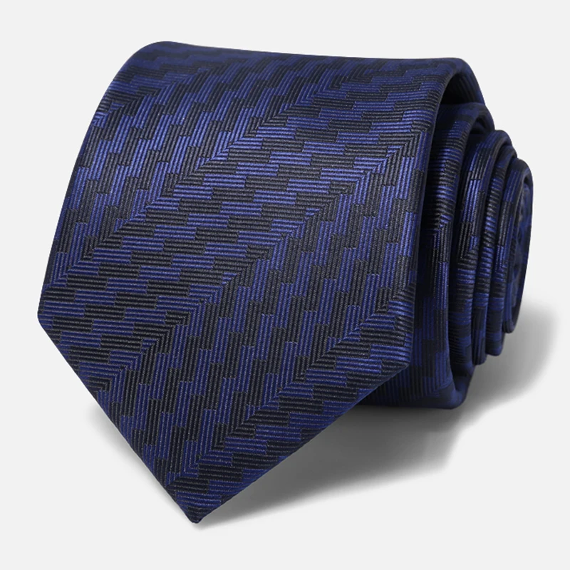 2021 New Fashion Business Tie For Men  High Quality Necktie Navy Blue Wave Striped 8CM Wide Gentleman Dress Suit Gift Box