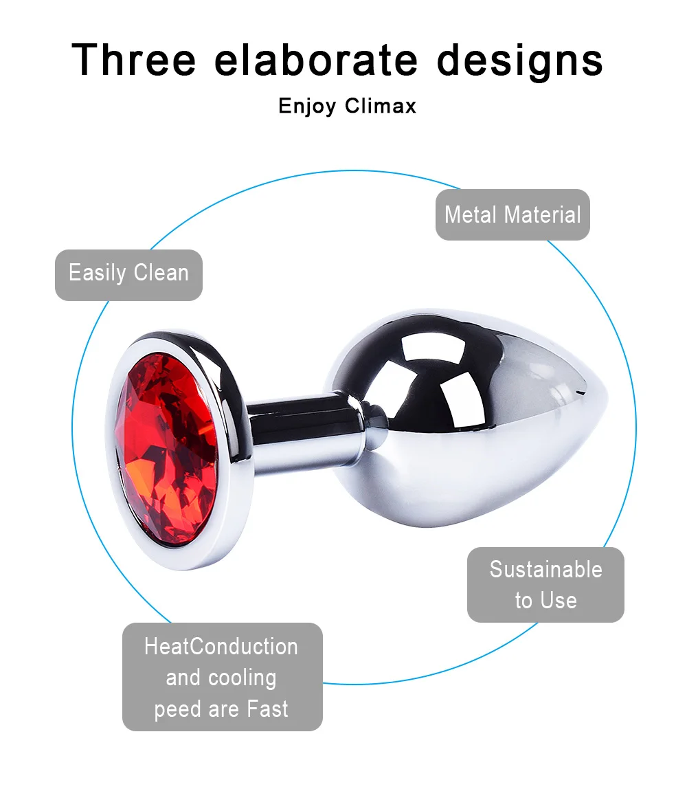 大人のためのステンレス鋼の金属製の肛門プラグ、ジュエリー付きのお尻プラグ、カラフルなクリスタル、肛門ビーズ、女性のための大人のおもちゃ、大人のゲーム