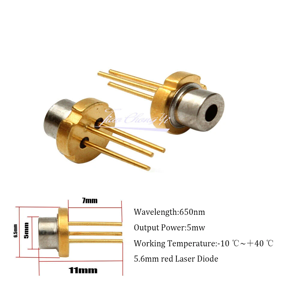 Diode électroluminescente à Laser infrarouge, métal DIP, 650nm, 5mW, LD TO-18 / 5.6mm