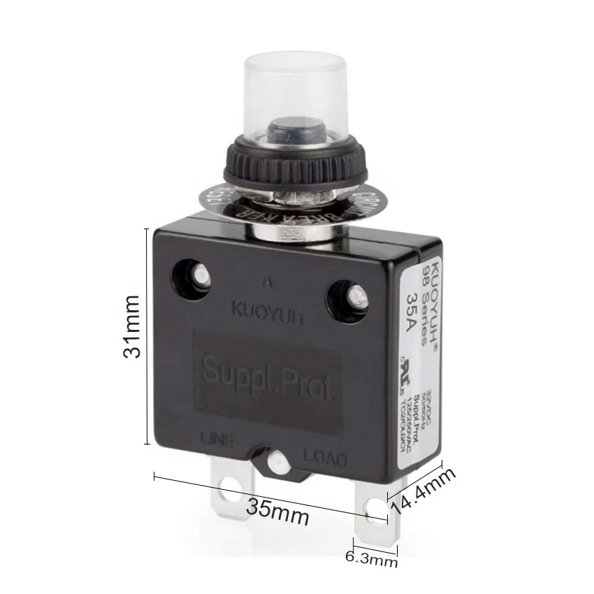 KUOYUH 98 series 3A 5A 8A 10A 12A 15A 16A 18A 20A push button reset overload protector automatic reset circuit breaker switch