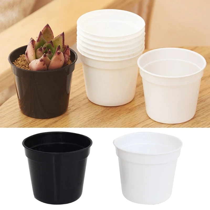 10 Pcs Mini Plastic Round Flower Pot Indoor Plant Pots Drainage White/Black Home Decor Flower Gardening Pots for