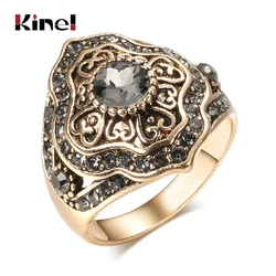 Kinel Boho Ethnic Bride Wedding Crystal Ring Antique Gold Color Big Zircon Stone Rings For Women Vintage Jewelry