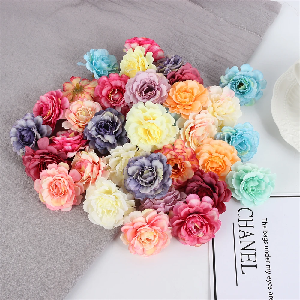 10/20Pcs 5cm Silk Flower Head Burgundy Flowers Bulk Hydrangea Heads Artificial Flowers Rose For Wedding Party Decor Craft Floral