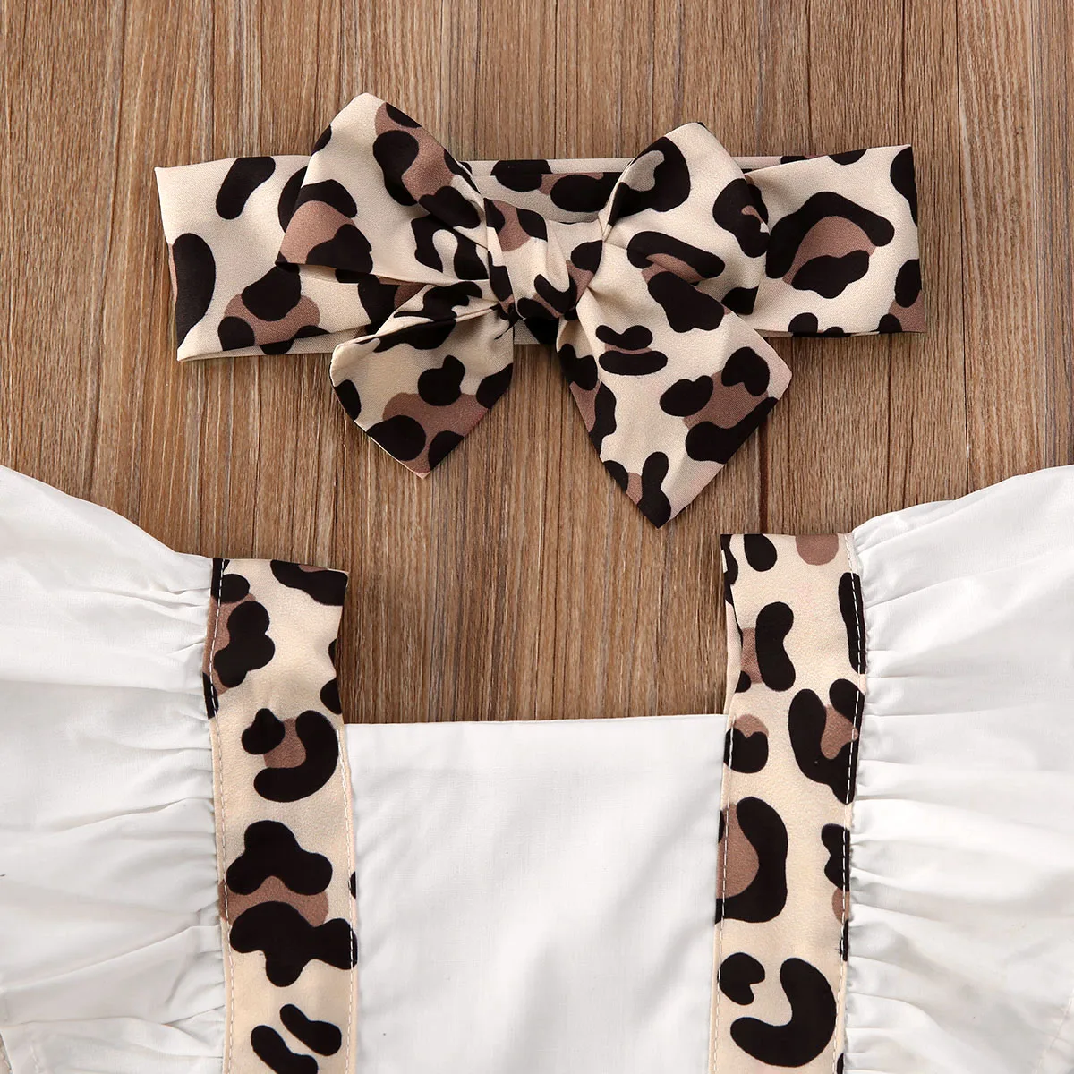 0-24M Newborn Baby Girls Clothes Leopard print backless Ruffle square collar Bodysuit bow Headband 2pc Outfits