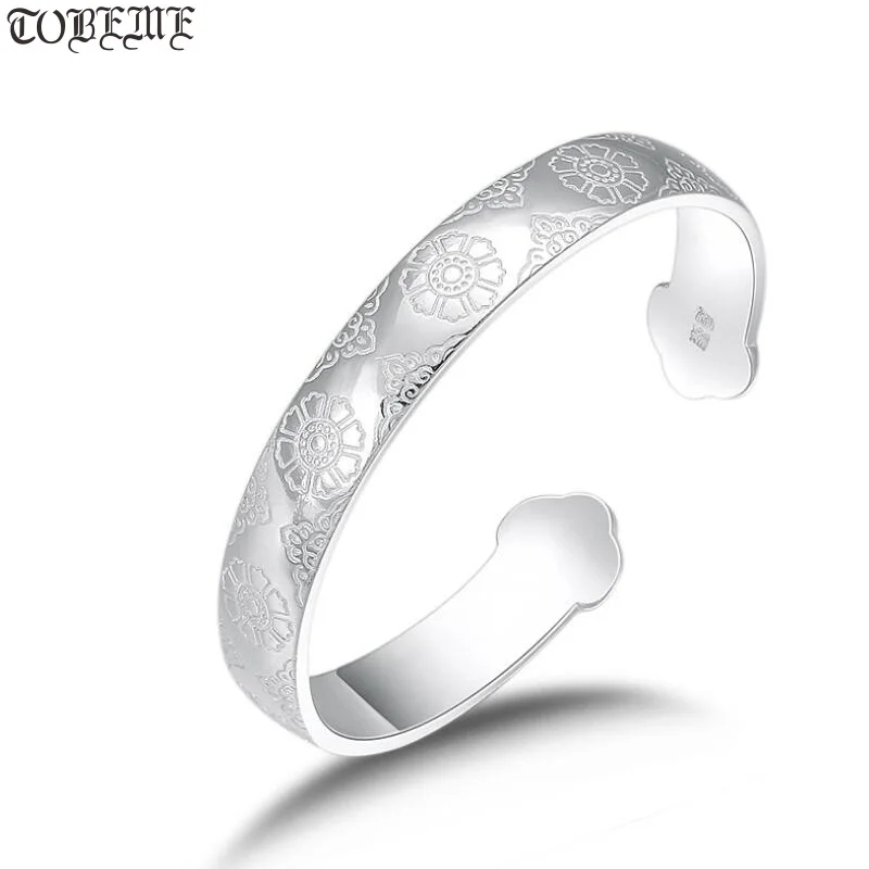 

Handmade 100% 999 Silver Flower Cuff Bracelet Real Pure Silver Flower Bangle Lady's Cuff Bracelet