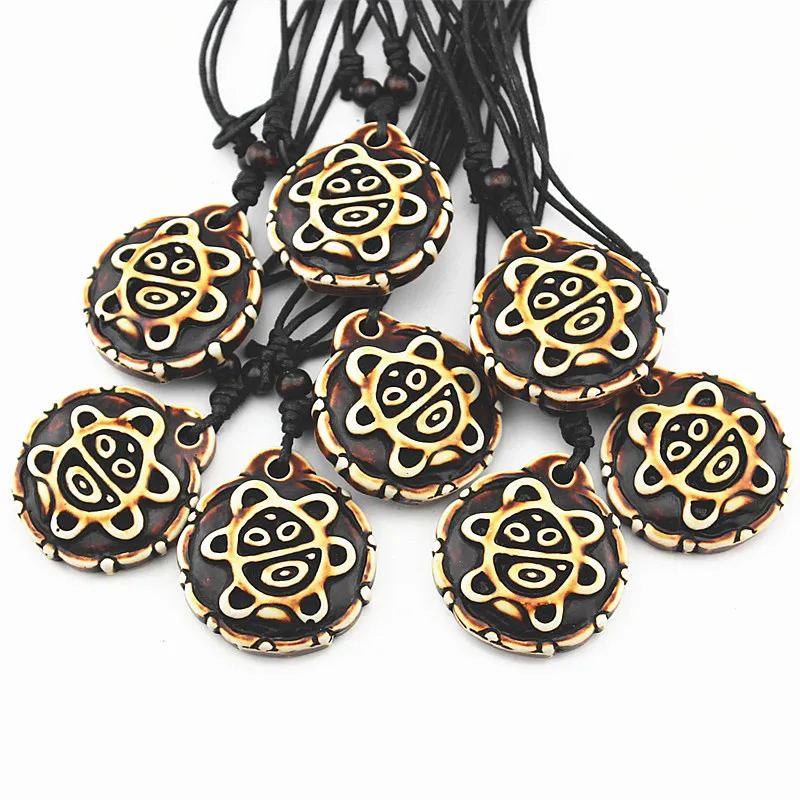 Wholesale 12pcs Men women's Puerto Rico Tribal Sun Coqui Taino CAGUANA (SEATED TAINO) Necklaces Pendants Wax Cord Jewelry MN605