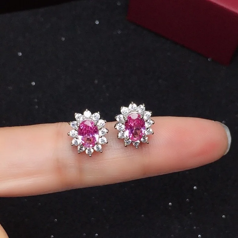 

Fashion Pink Topaz Stud Earrings for Daily Wear 5mm*7mm VVS Grade Pink Topaz 925 Silver Topaz Jewelry