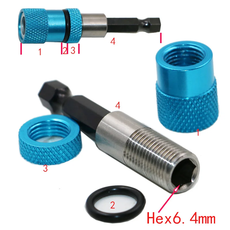 Azul 1/4 vástago hexagonal taladro eléctrico magnética Punta de destornillador de 60mm de acero inoxidable magnetismo límite ajustable barra de