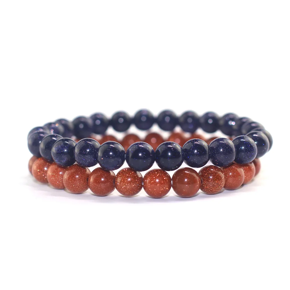 8mm Natural Blue Sand Stone Beads Bracelets for Women Men Natural Stone Gold Sand Bracele Fashion Jewelry