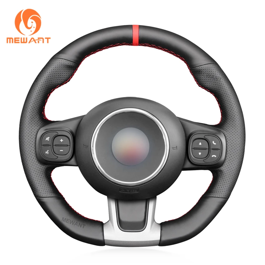 

MEWANT Black Artificial Leather Wrap Car Steering Wheel Cover for Abarth 595 595C 695 695C 2016 2017-2021 Fiat 500 500C