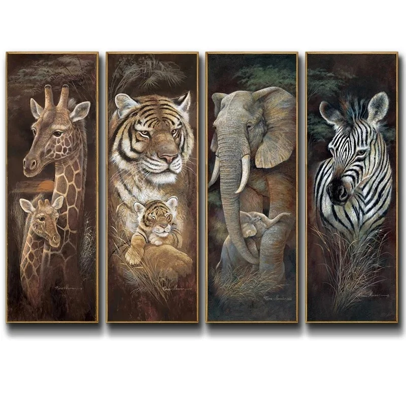 

Giraffe Tiger Elephant Zebra Art Canvas Wild Animal Painting Posters and Prints Vintage Decorative Wall Picture for Living Room