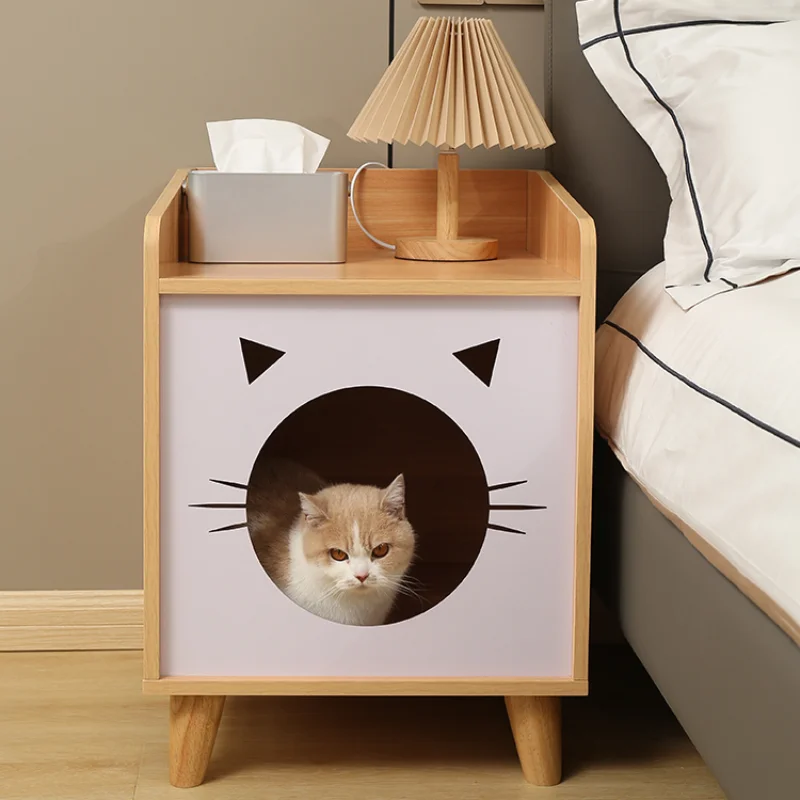 Solid wood cat nest bedside table integrated closed cat climbing rack shares indoor Four Seasons General pet products