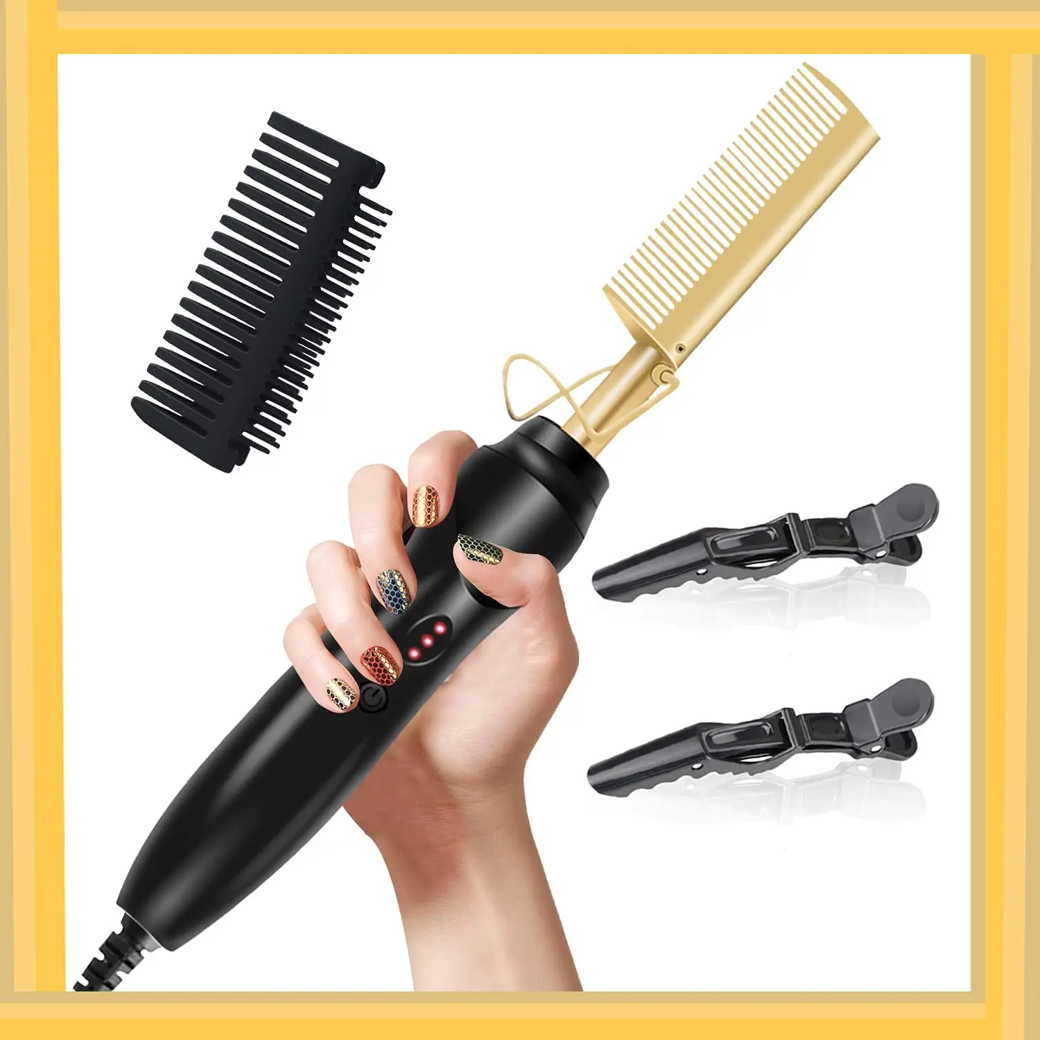 Hot Comb, Multifunctional Copper Hot Hair Straightener Brush , Portable Travel Anti-Scald Beard Hair Straightener Comb