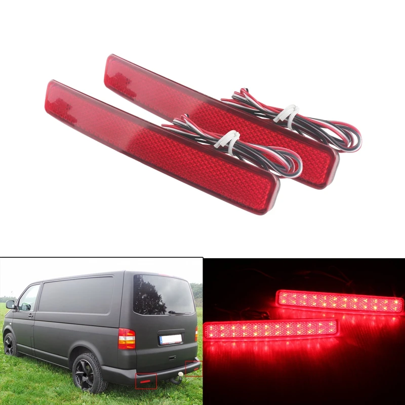 New2Pcs Car Rear Bumper Reflector Brake Light Led Taillight For Volkswagen T5 Transporter/ Caravelle / Multivan 2003-2011