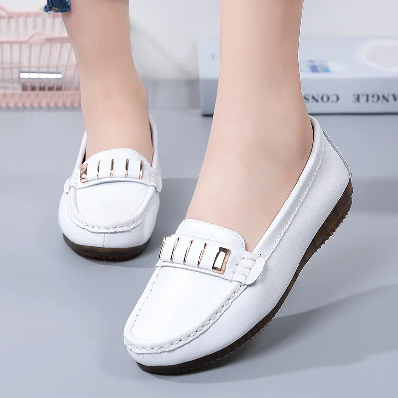 Women\'s shoes Peas shoes women spring new all-match single shoes Korean casual flat leather middle-aged mother shoes