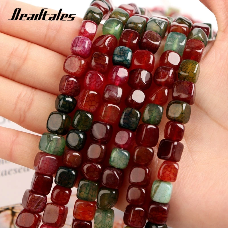 Tourmaline Natural Stone Agate Beads Cube Loose Spacer Square Beads For Jewelry Making DIY Charms Bracelet Necklace 8x8mm