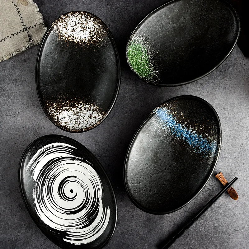 

10 inch Japanese oval shallow bowl salad bowl salmon raw bowl special hot pot chain tableware Japanese plate