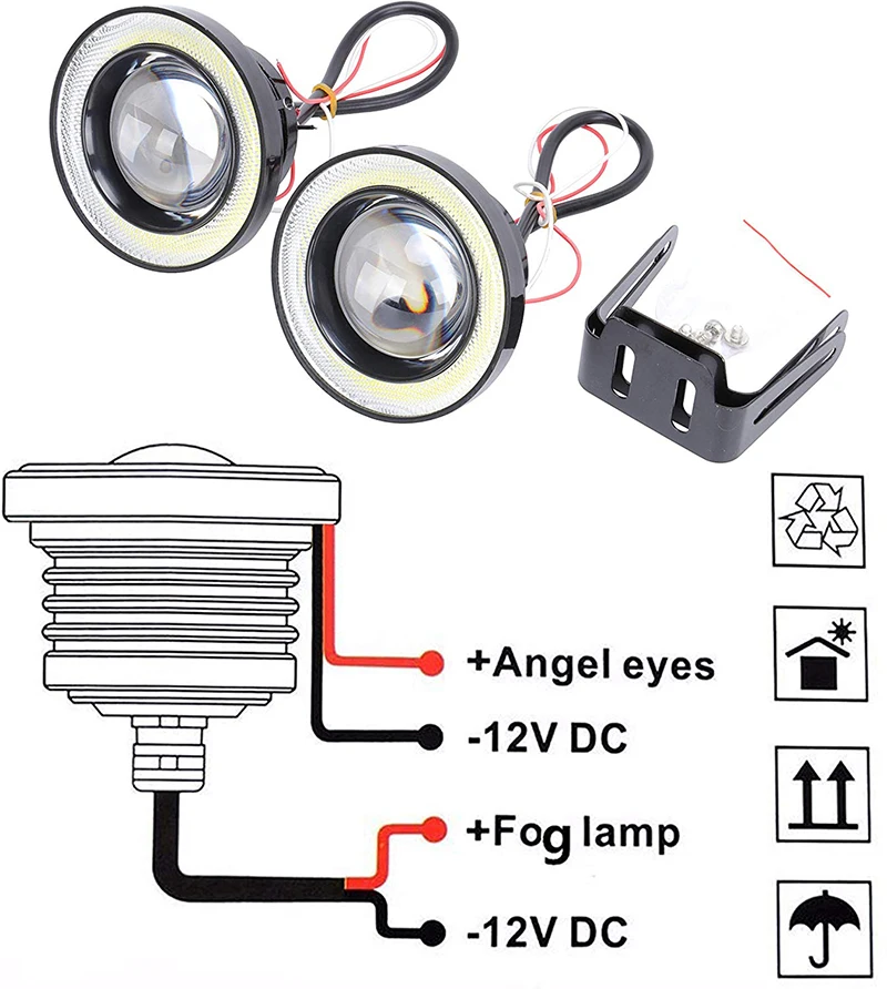 Pair of Car Angel Eyes Fog Lamp 12V Universal 2.5 3.0 COB LED DRL Lamp 3.5 Driving Lights White Blue Yellow 64/76/89mm