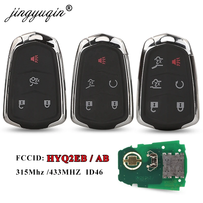 

jingyuqin 315/433Mhz ID46 Smart Remote Key Fob for Cadillac ESCALADE /ESCALADE ESV 2015-2019 XTS CTS CT6 ATS HYQ2EB HYQ2AB