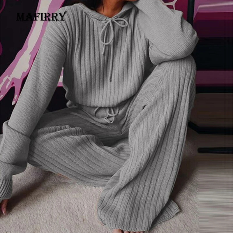 

2021 Spring Women Long Sleeve Hooded Homewear Pajamas Suits Casual Solid 2PCS Loungewear Fashion Elegant Streetwear Dropshipping