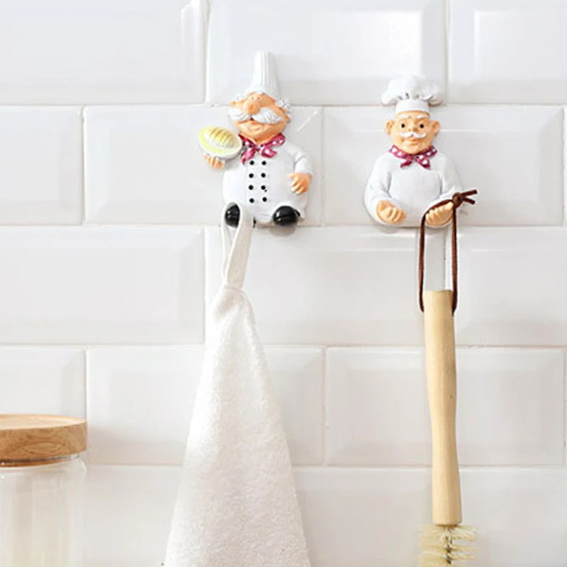 Cartoon Chef Plug Holder Power Cord Socket Hanger Organizer Wall Hanging Hook Resin Kitchen Hooks Gadgets Self Adhesive Creative