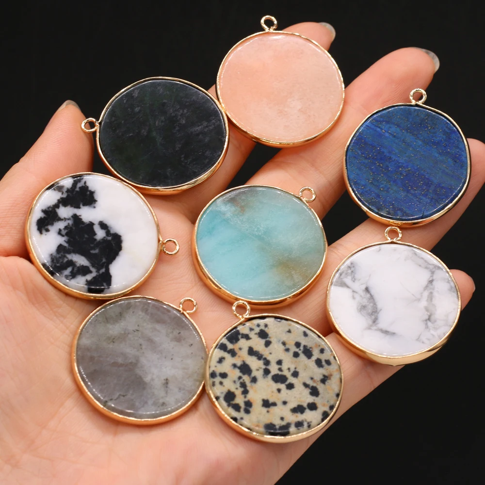 Natural Stone Gem Crystal Agate Round Pendant Handmade Crafts DIY Necklace Bracelet Earrings Jewelry Accessories Gift Making