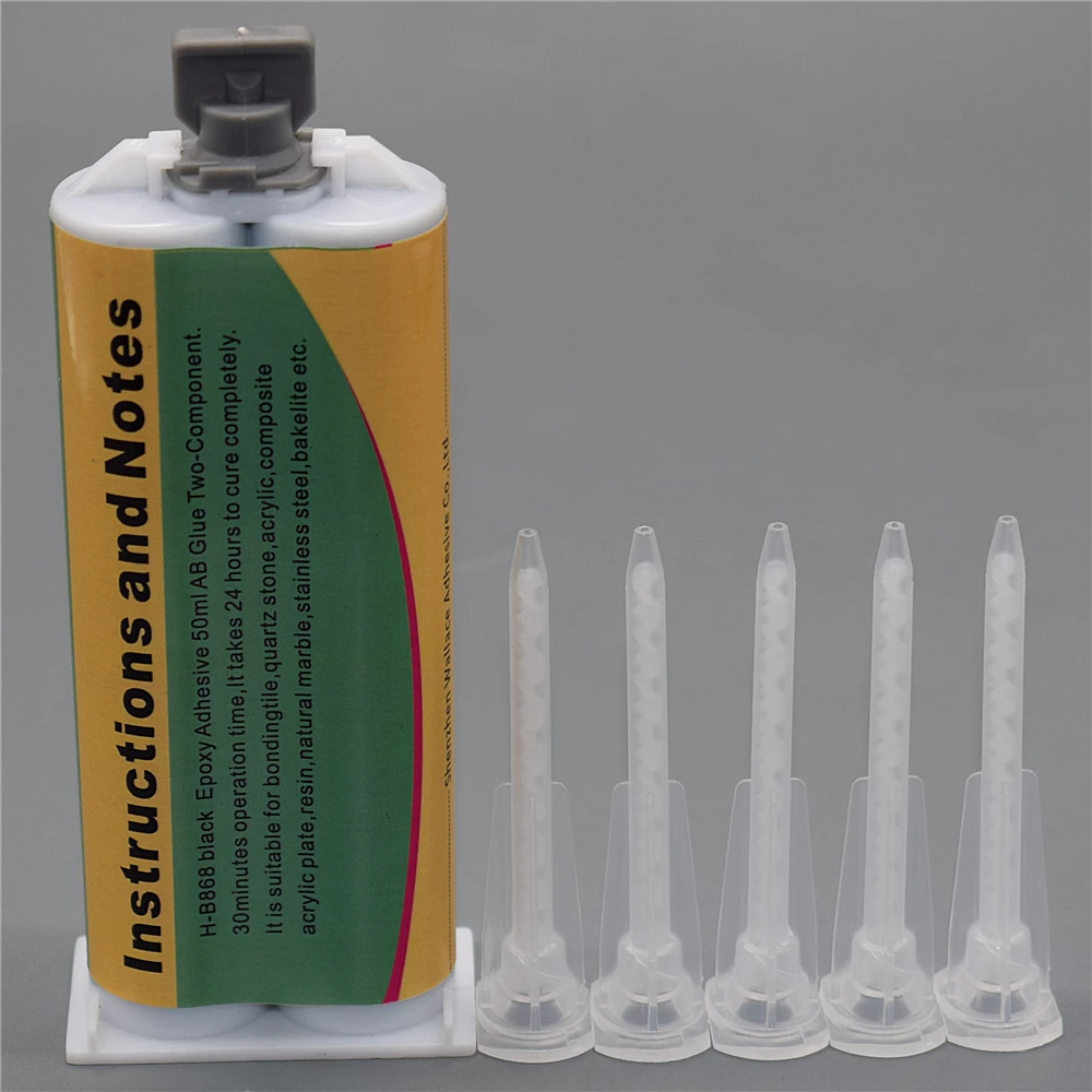 Black Epoxy 1:1 Structural Glue High Temperature Caulk Adhesives 50ml AB Resin Glues with 5pc Static Mixing Nozzles Mixer Tube